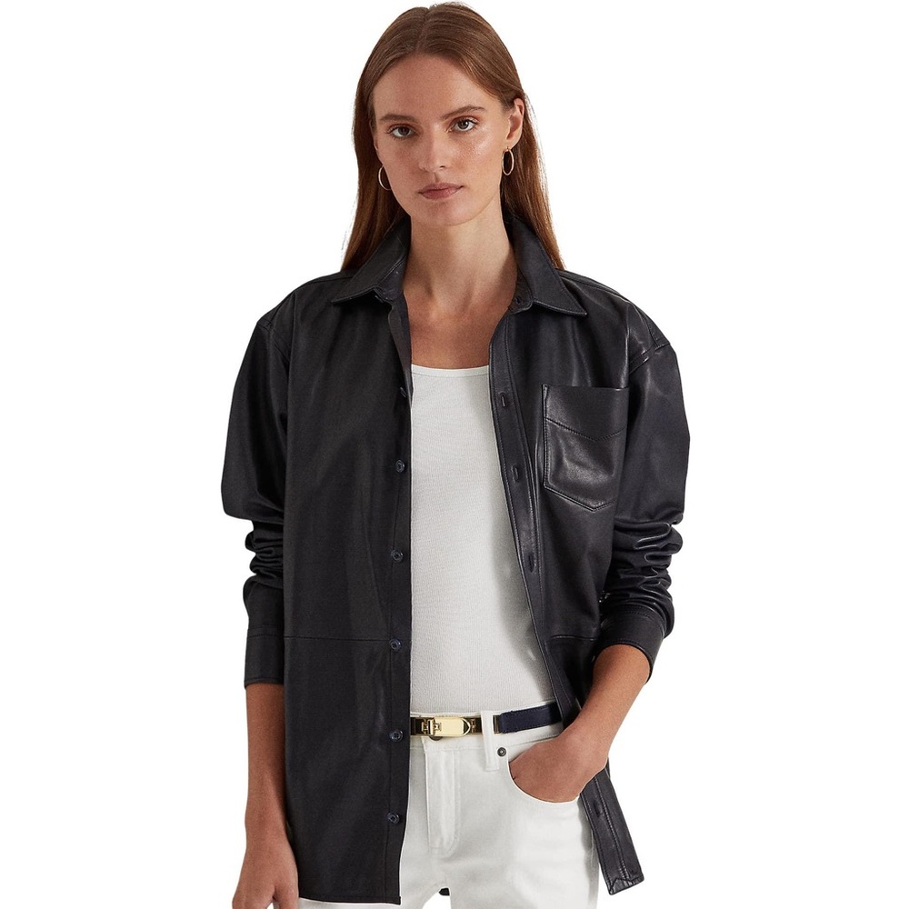 Ralph Lauren LAUREN Navy Genuine Leather Shirt